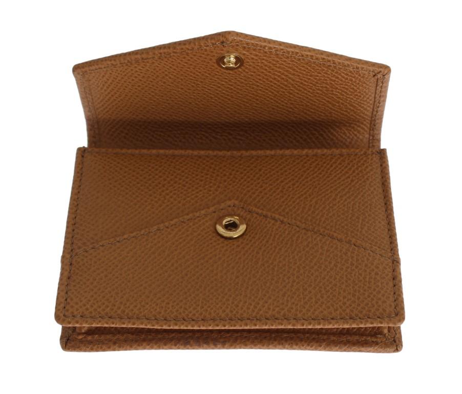 Beige Dauphine Leather Bifold Card Holder Wallet