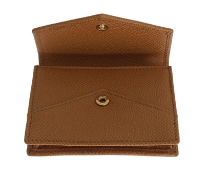 Beige Dauphine Leather Bifold Card Holder Wallet