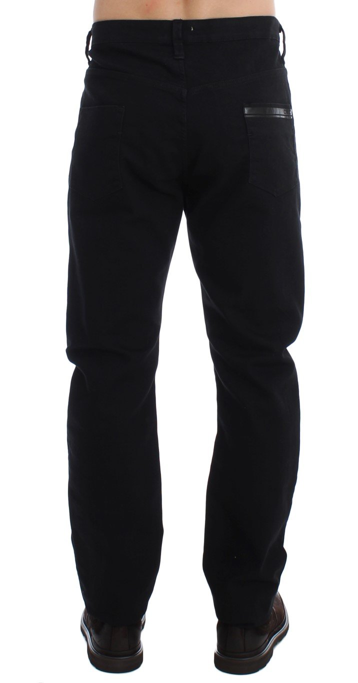 Black Straight Cotton Stretch Denim Jeans