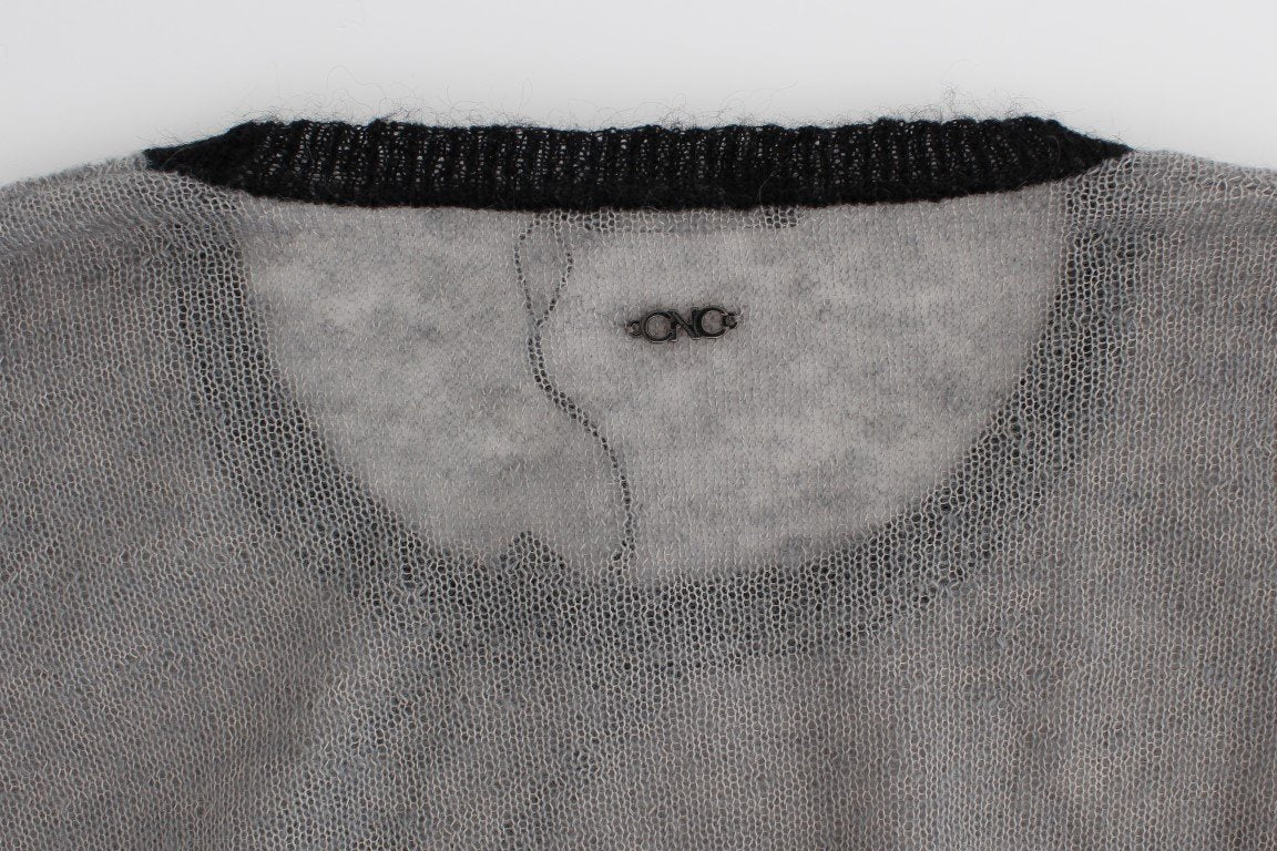 Gray embellished asymmetric sweater