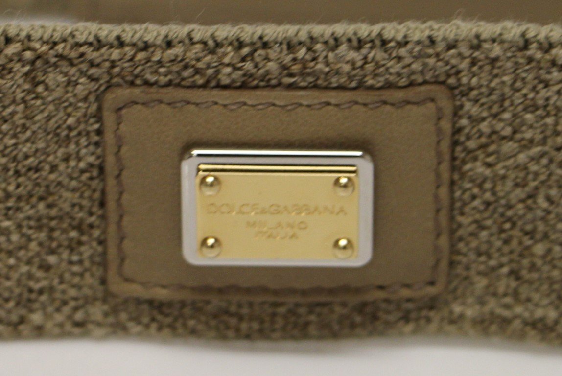 Beige Cotton Linen Logo Belt