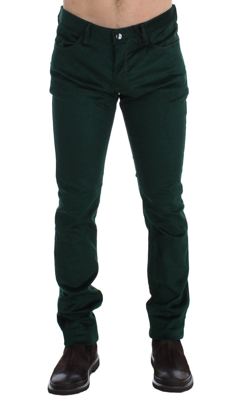 Green Corduroy Slim Fit Pants Jeans