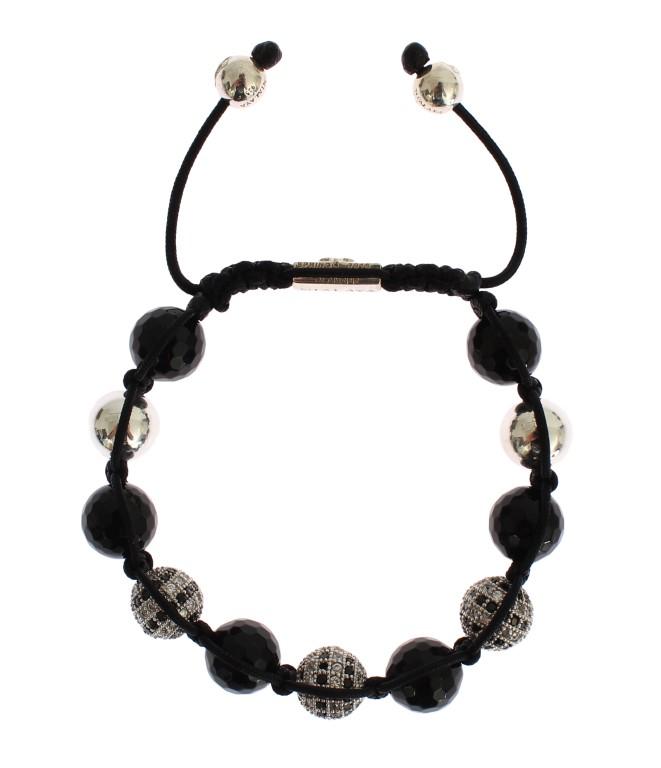 Clear CZ Black Agate 925 Silver Bracelet
