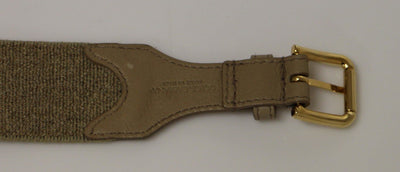 Beige Cotton Linen Logo Belt