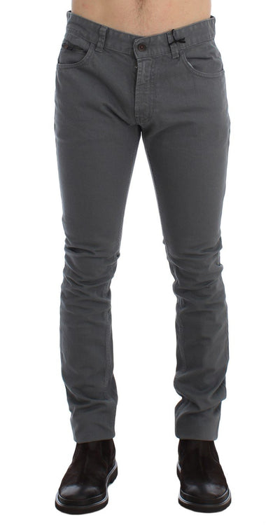Gray Slim Fit Cotton Stretch Denim Jeans