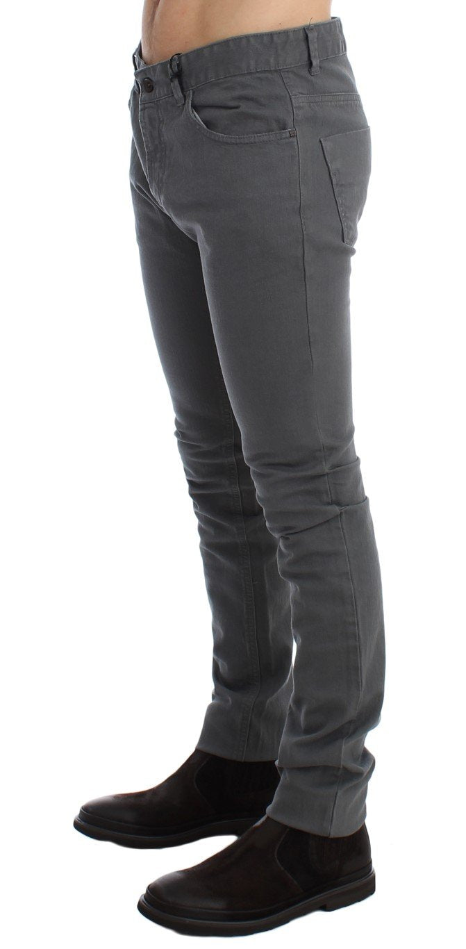 Gray Slim Fit Cotton Stretch Denim Jeans