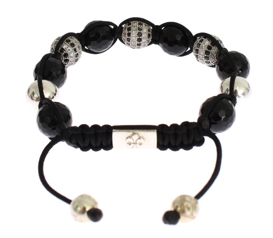 Clear CZ Black Agate 925 Silver Bracelet