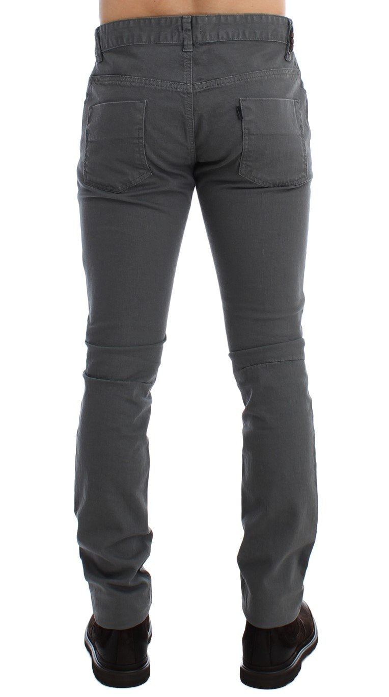 Gray Slim Fit Cotton Stretch Denim Jeans