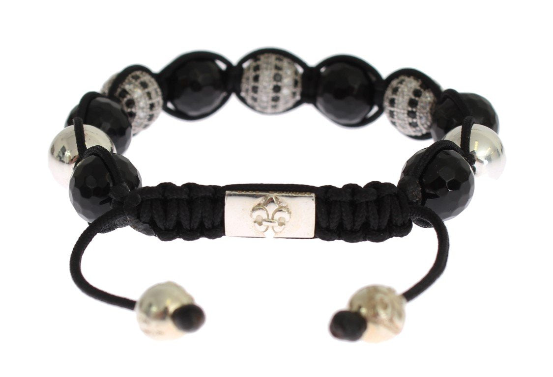 Clear CZ Black Agate 925 Silver Bracelet