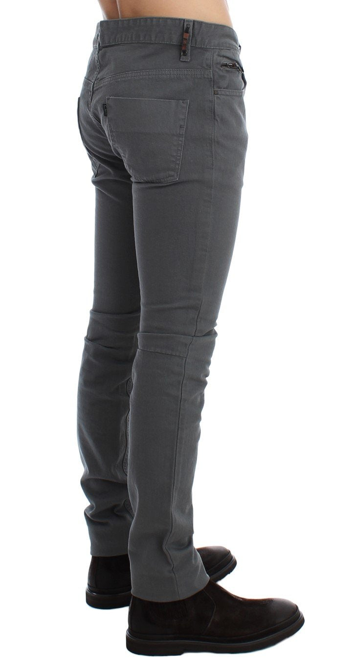 Gray Slim Fit Cotton Stretch Denim Jeans