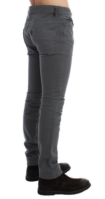 Gray Slim Fit Cotton Stretch Denim Jeans
