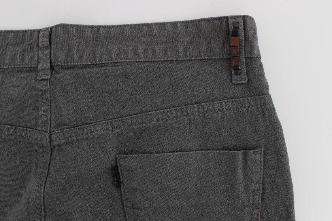 Gray Slim Fit Cotton Stretch Denim Jeans