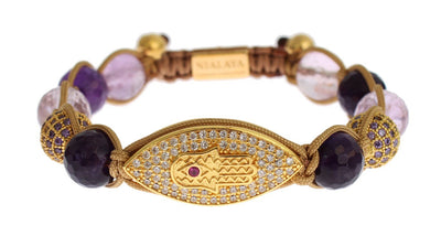 Clear CZ Amethyst Gold 925 Silver Bracelet