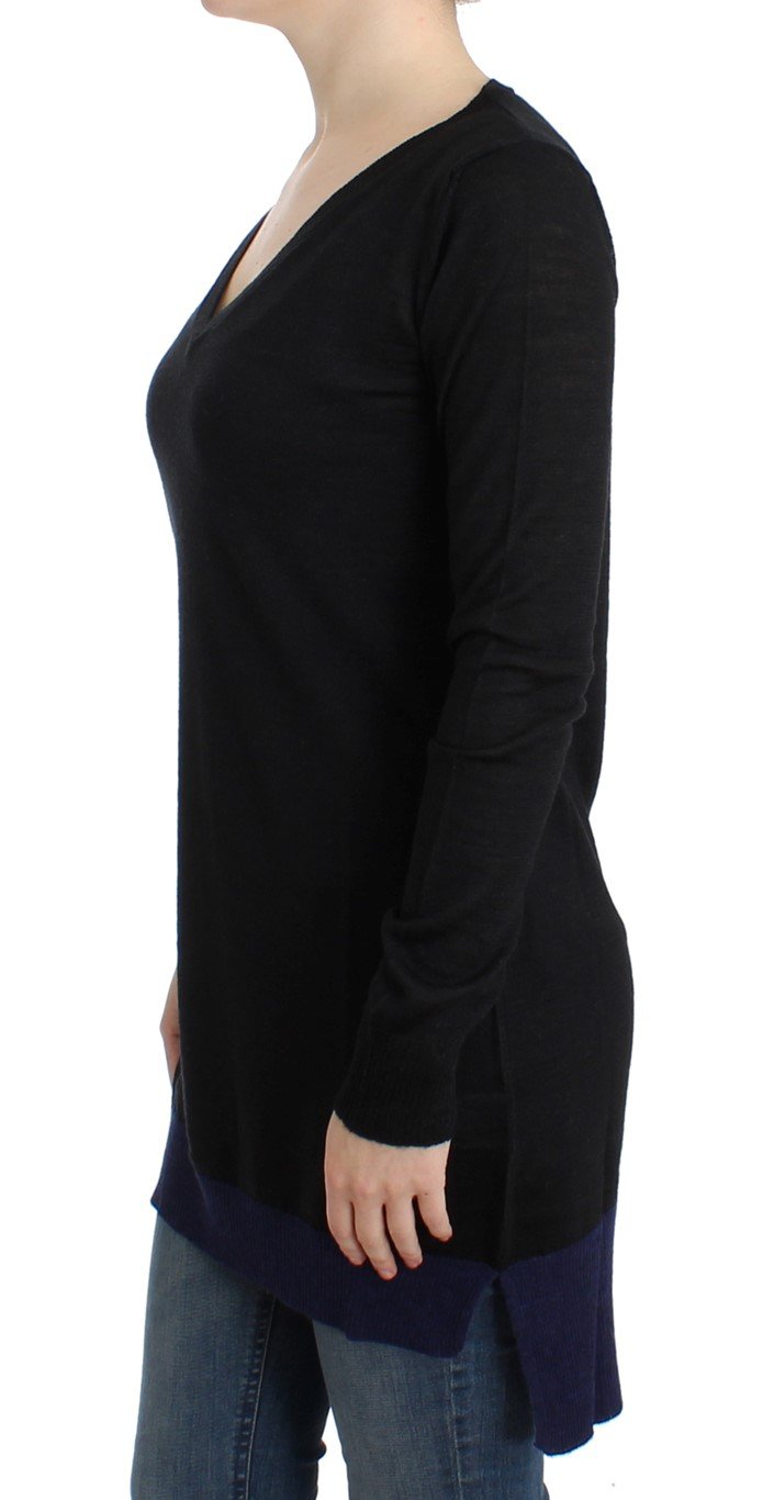 Black V-neck lightweight sweater
