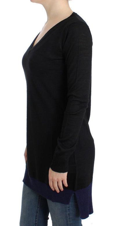 Black V-neck lightweight sweater