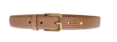 Brown Snakeskin Gold Buckle Logo Waist Belt