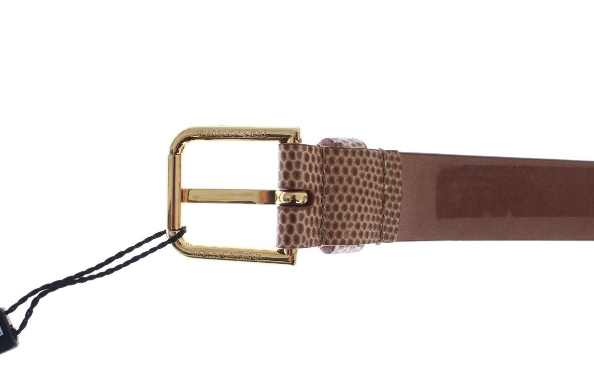 Brown Snakeskin Gold Buckle Logo Waist Belt