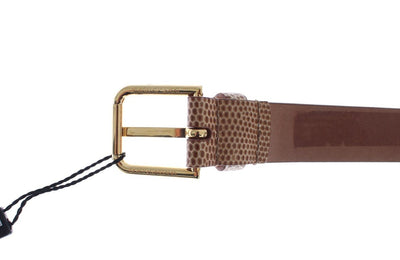 Brown Snakeskin Gold Buckle Logo Waist Belt