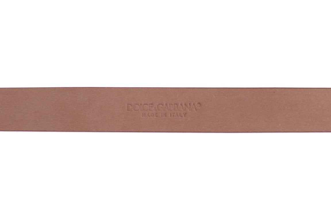 Brown Snakeskin Gold Buckle Logo Waist Belt