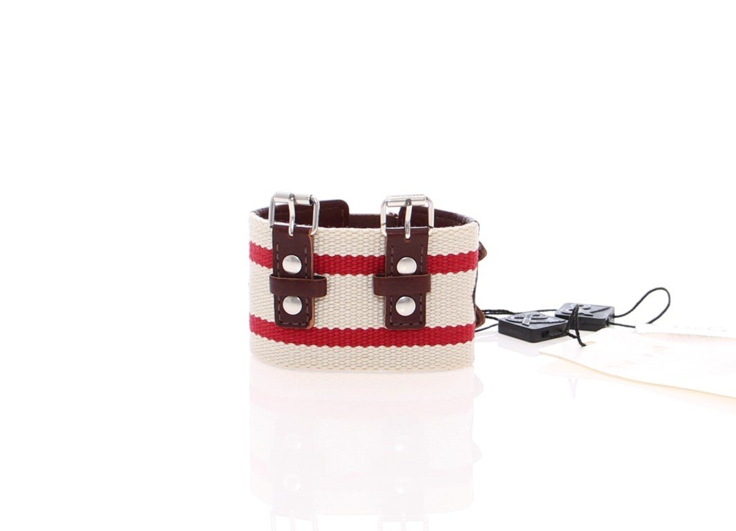 Brown Leather Strap Metal Cuff Bracelet