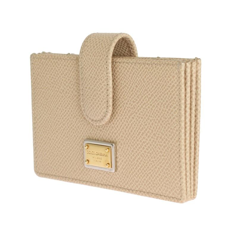 Beige Leather Dauphine Card Holder Wallet