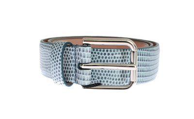 Light Blue Snakeskin Gold Buckle Logo Belt