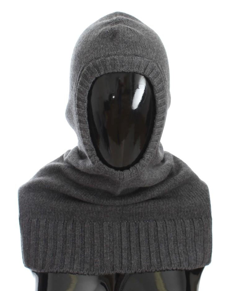 Gray Cashmere Knitted Hood Scarf Hat