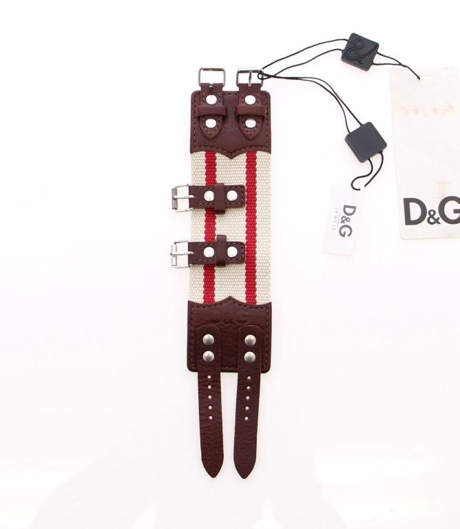 Brown Leather Strap Metal Cuff Bracelet