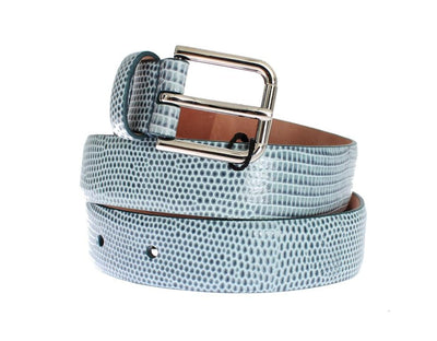 Light Blue Snakeskin Gold Buckle Logo Belt
