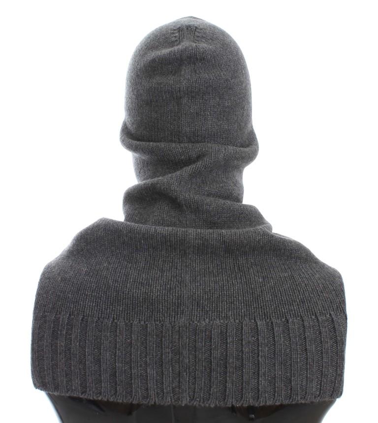 Gray Cashmere Knitted Hood Scarf Hat