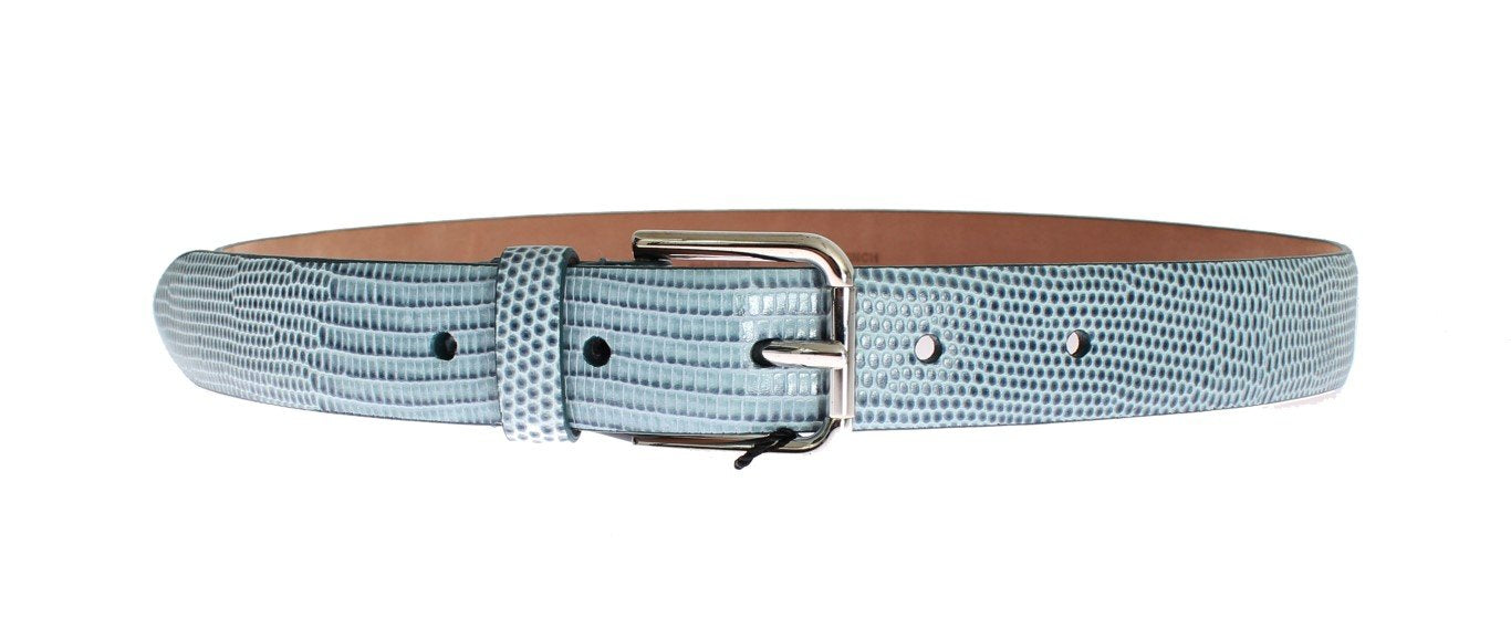 Light Blue Snakeskin Gold Buckle Logo Belt