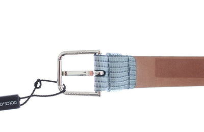 Light Blue Snakeskin Gold Buckle Logo Belt