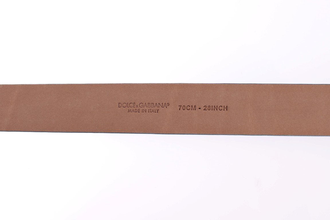 Light Blue Snakeskin Gold Buckle Logo Belt