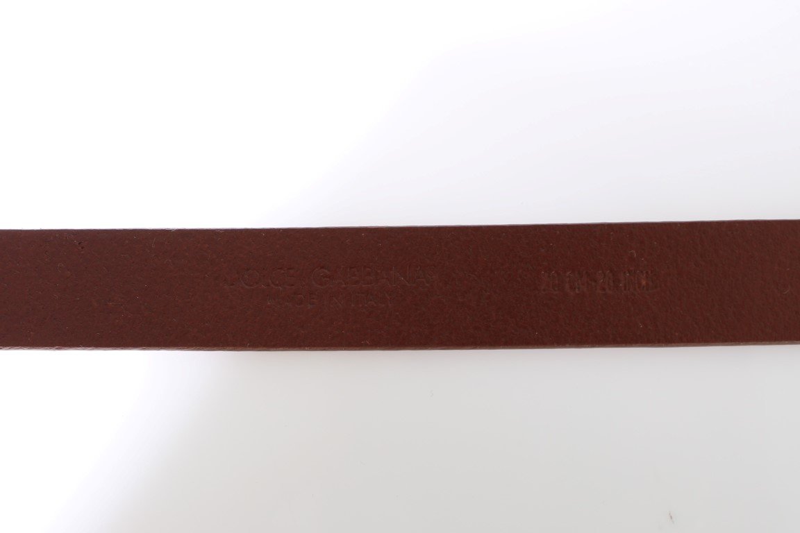 Brown Leather Gold Buckle Logo Waist Belt