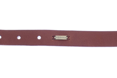 Brown Leather Gold Buckle Logo Waist Belt