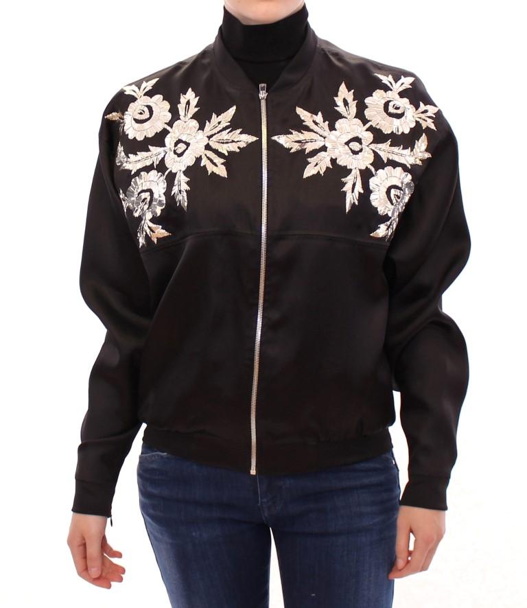 Black silk floral decorated jacket