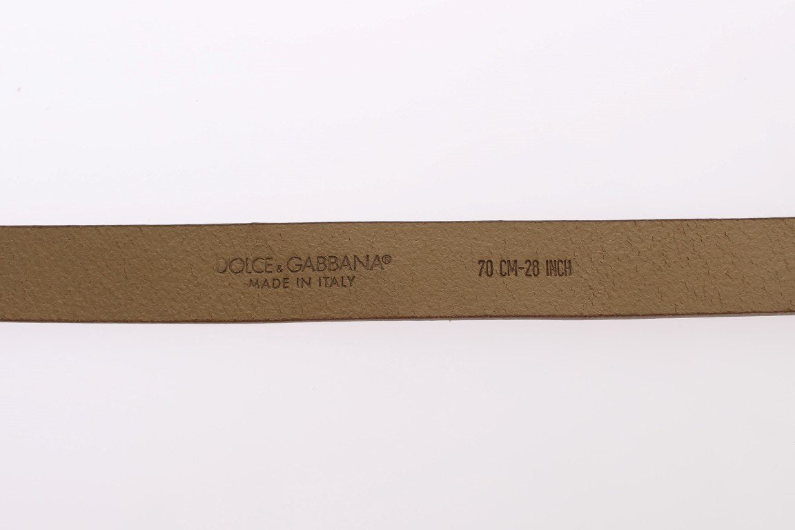Brown Leather Gold Buckle Logo Waist Belt