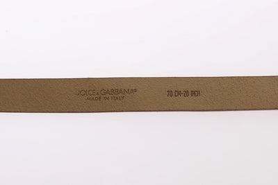 Brown Leather Gold Buckle Logo Waist Belt