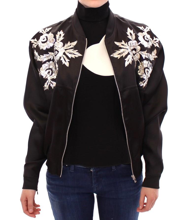 Black silk floral decorated jacket