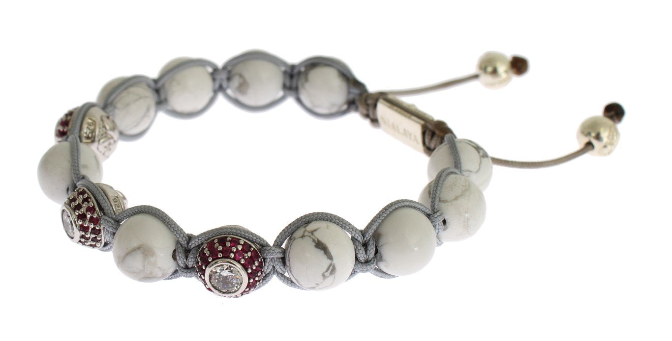 Red CZ Howlite Sterling 925 Silver Bracelet