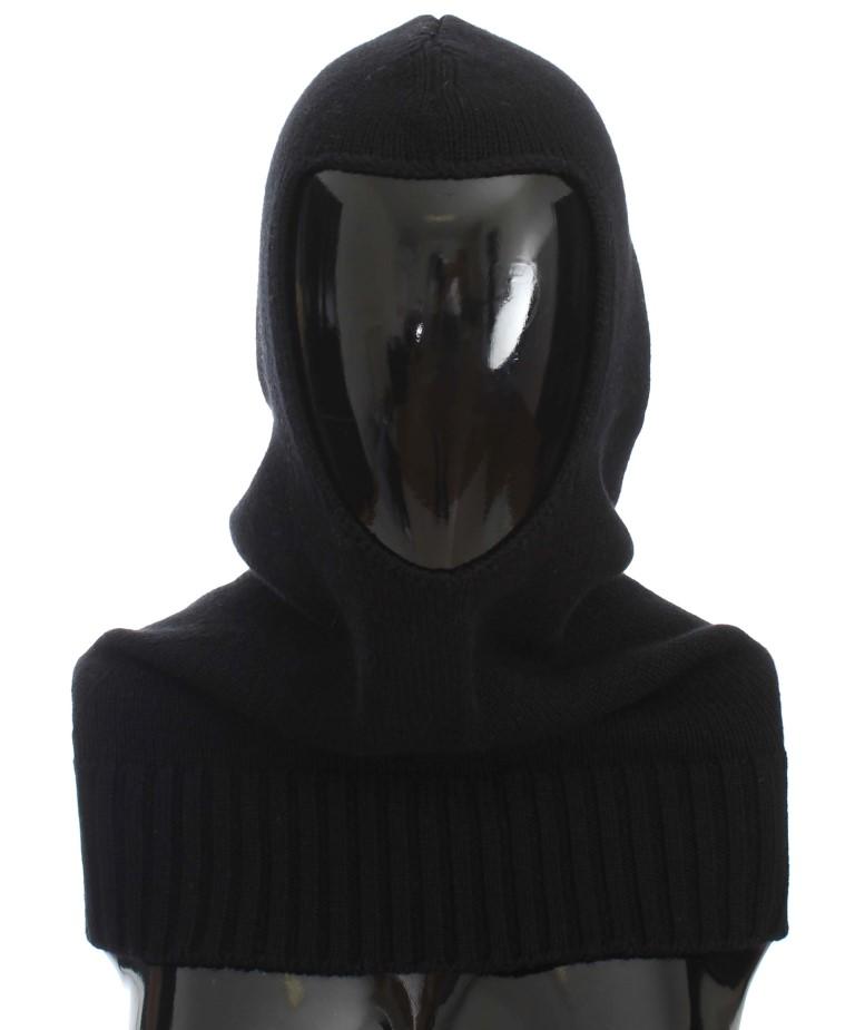 Black Cashmere Knitted Hood Scarf Hat