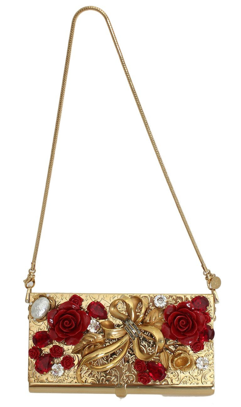 Gold Roses Crystal Clutch Bag
