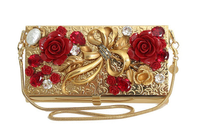 Gold Roses Crystal Clutch Bag
