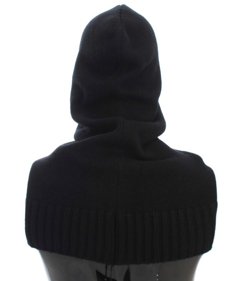 Black Cashmere Knitted Hood Scarf Hat