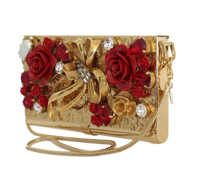 Gold Roses Crystal Clutch Bag