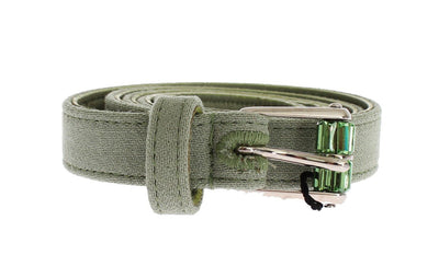Green Cotton Silver Buckle Logo Waist Belt