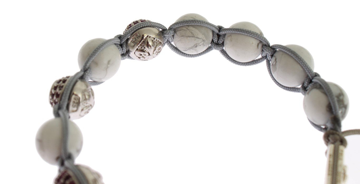 Red CZ Howlite Sterling 925 Silver Bracelet