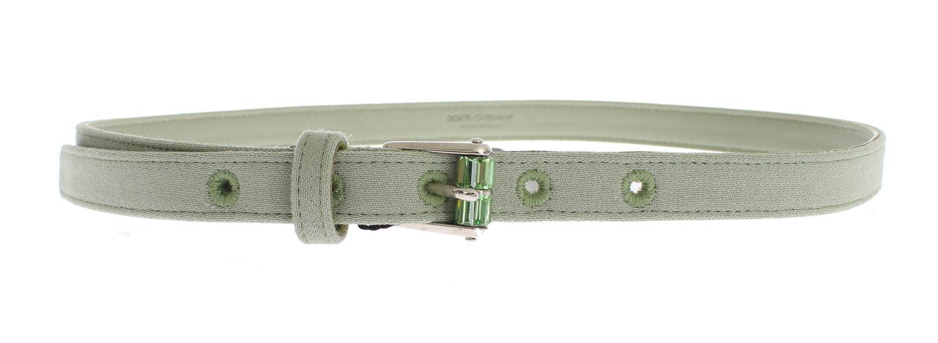 Green Cotton Silver Buckle Logo Waist Belt