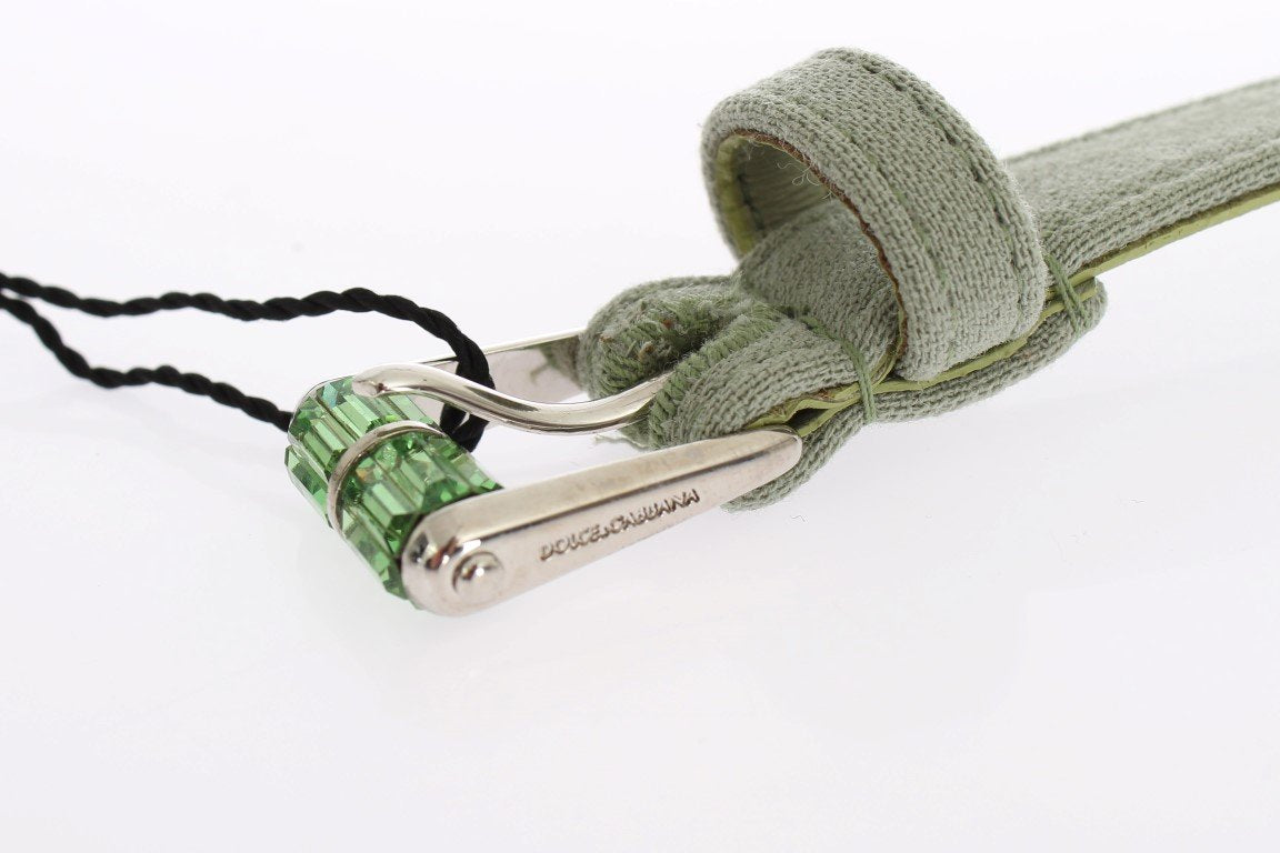Green Cotton Silver Buckle Logo Waist Belt