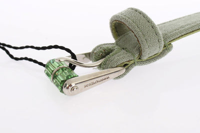 Green Cotton Silver Buckle Logo Waist Belt